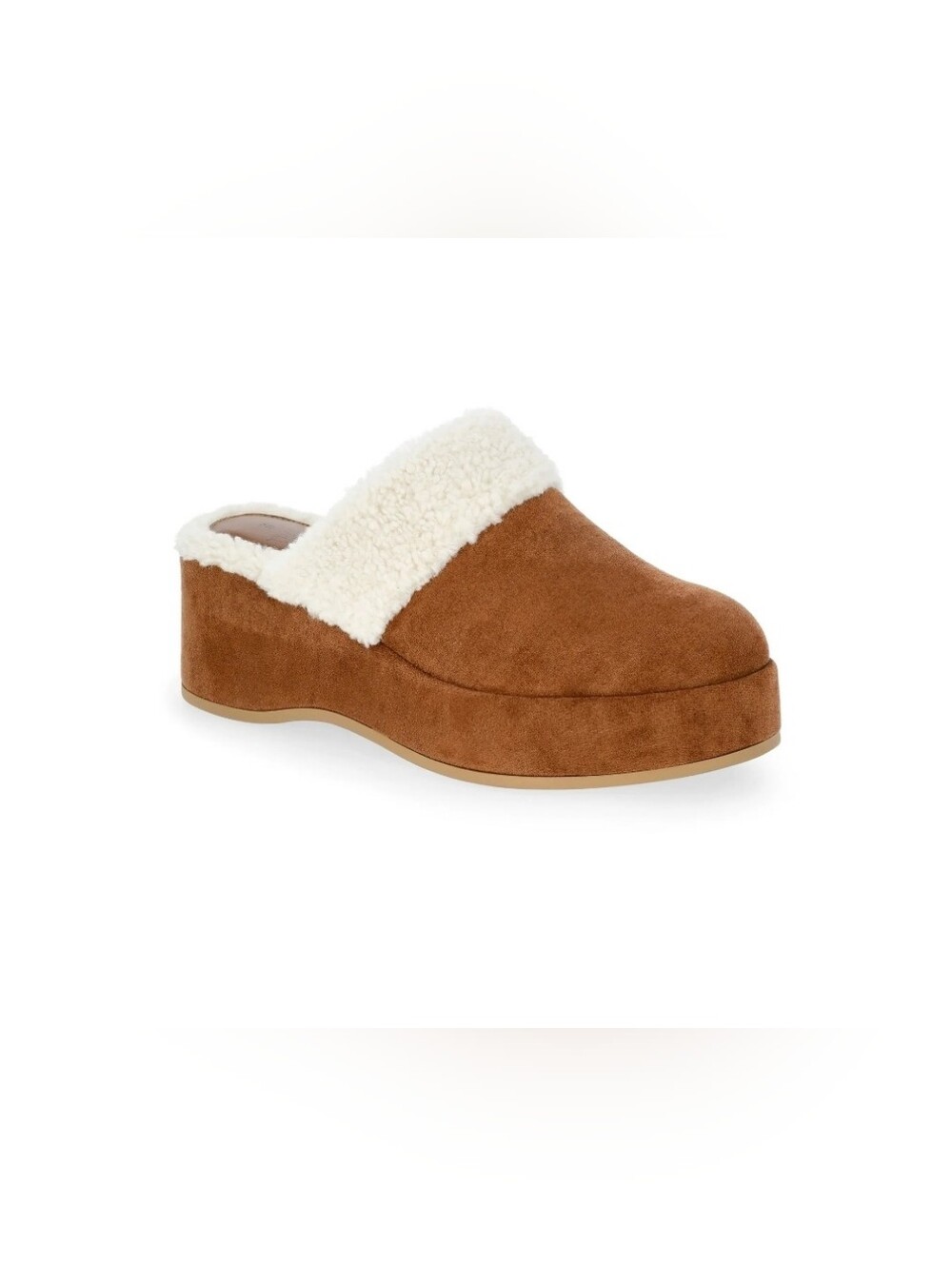 Cozy Women's Faux Suede Mule Slippers with Sherpa Cuff - Brown.  T16